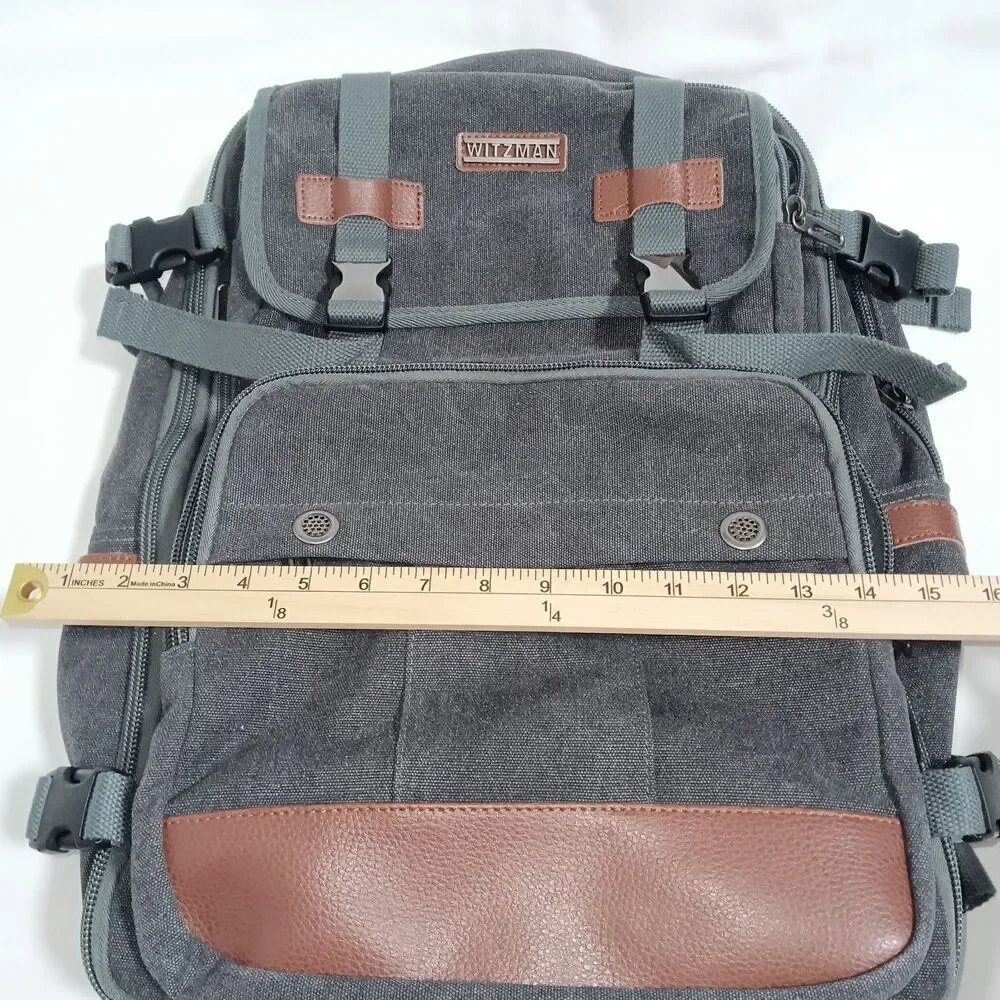 WITZMAN Canvas Travel Backpack for Men Large Laptop Upgraded/19 inch, Charcoal